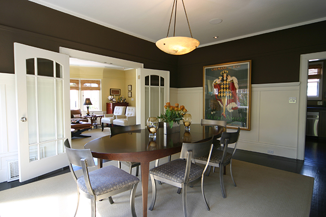 Contemporary dining room, blue accent, modern interior design, modern art, custom furniture, San Francisco Interior Design