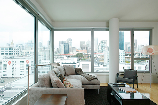 Brannan Street, San Francisco, living room, window view Interior Design, Highrise, high-rise, High Rise, loft, open living