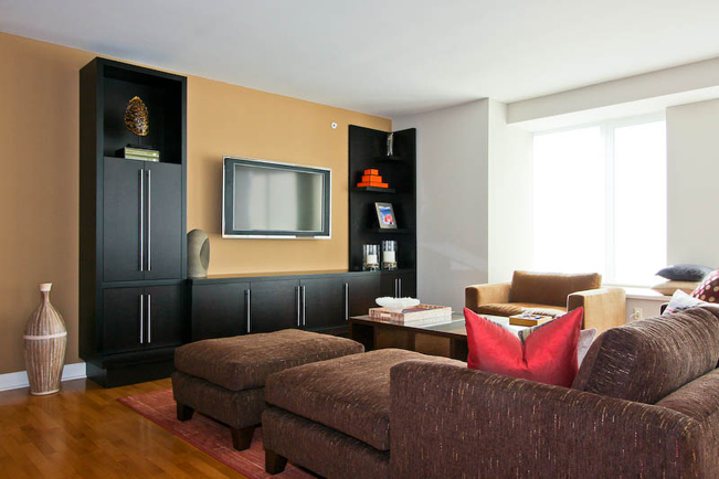Custom Built in, built-in, contemporary living room, modern materials, oberflex, metal mesh,